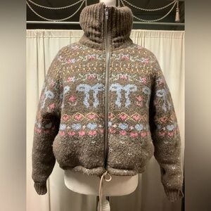 Blank NYC Patterned Zip-Up Cropped Sweater Jacket